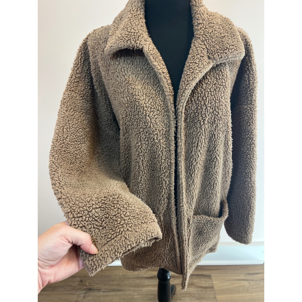 Z Supply Womens XS Brown Sherpa Teddy Bear Coat Open Front Jacket - Picture 4 of 7